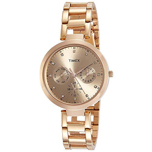 TIMEX Analog Watch for Women with Rose Gold Round Dial & Rose Gold Stainless Steel Bracelet Band Water Resistant Women’s Wrist Watches – TW000X209