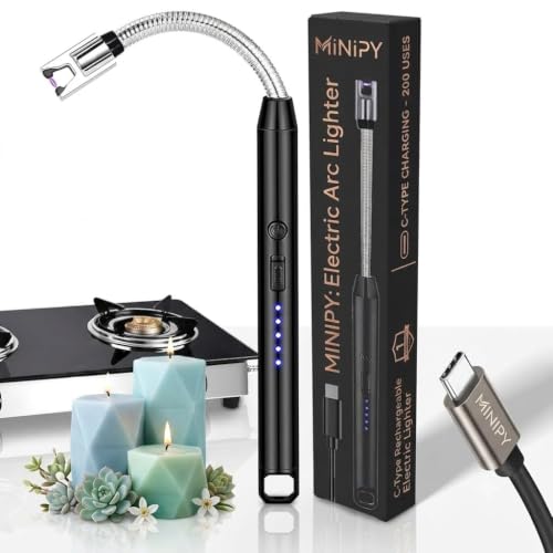 MINIPY Gas Lighter for Kitchen Use | C- Type Rechargeable Electric Lighter Stove & Candle Lighter with USB Charging Port | 1 Year Warranty | 400 Uses in Single Charge
