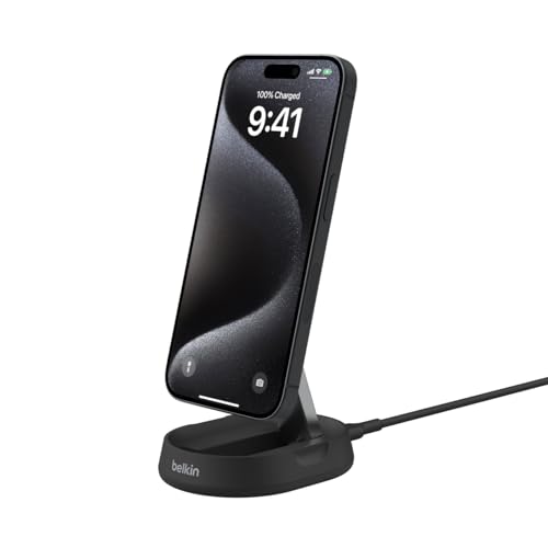 Belkin Magsafe Wireless 15W Qi2 Charging Stand | Magnetic Convertible Charger for Apple iPhone 16, 15, 14, 13 & 12 Series, Airpods and Other Magsafe Compatible Devices | Black