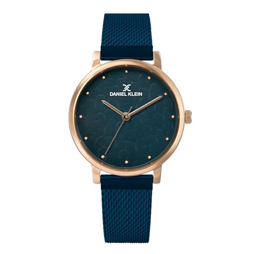 Daniel Klein Analog Blue Textured Round Dial Rose Gold Case Blue Mesh Strap Water-Resistant Wrist Watch for Women Girls, Ladies DK11637-7