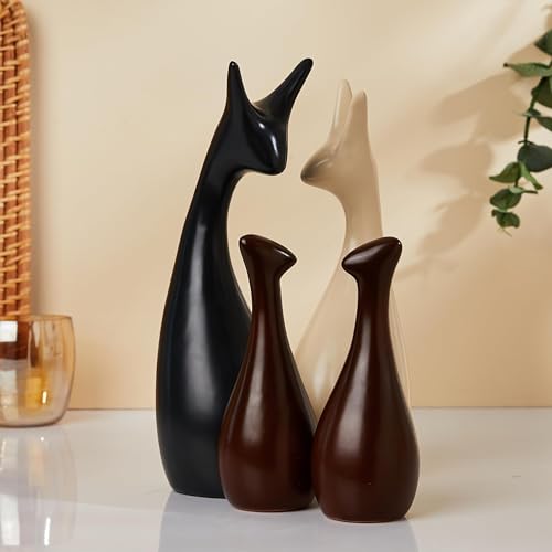 Amazon Basics Home Decor Happy Deer Family Matte Finish Ceramic Figures (Set of 4, Multicolor)