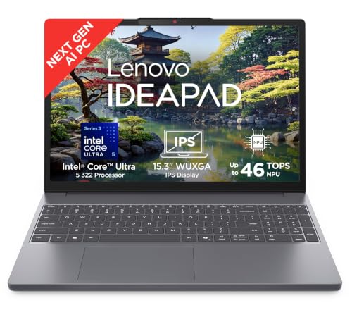 Lenovo IdeaPad Slim 3, Intel Core Ultra 5 322, Next-Gen AI PC, 16GB RAM, 512GB SSD, WUXGA IPS, 15.3″ (38.8cm), Windows 11, Office 2024, Grey, 1.6Kg, 83UR009QIN, Copilot+ PC, Backlit Keyboard, Laptop