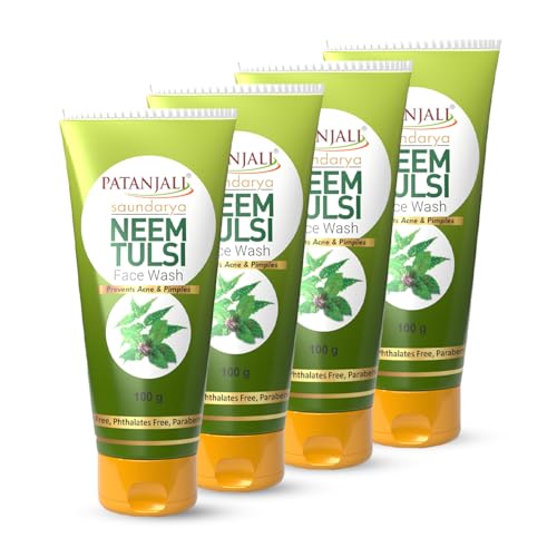 Patanjali Saundarya Neem Tulsi Face Wash, for Clean and Fresh Skin with Natural Ingredients for Daily Use 100g (Pack of 4)