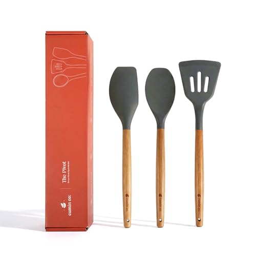 CUMIN CO. Silicone Spatula Set of 3 | Non Toxic Heat Resistant Spatula for Cooking and Baking | BPA Free, SGS Certified | Upto 230°C