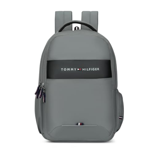 Tommy Hilfiger Joshua Polyester Unisex 15 Inch Laptop Backpack – Light Grey | 21 Ltr Capacity|Padded & Adjustable Strap| Water Resistant | 3 Compartment | Water Bottle Holder | USB Cable Holder Pocket