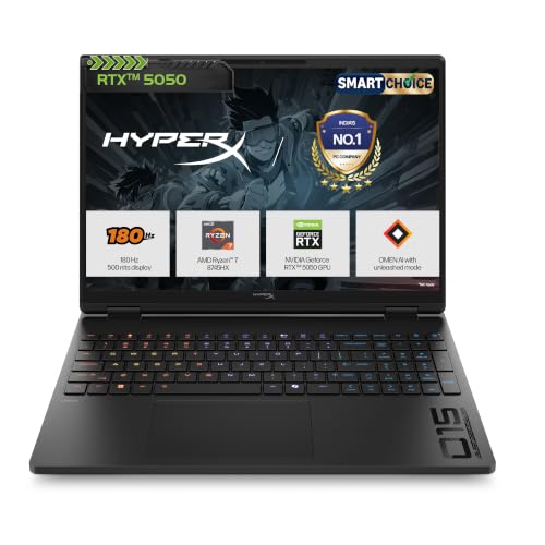 HP HyperX OMEN 15 Smartchoice, AMD Ryzen 7 8745HX, 8GB-RTX 5050, 16GB DDR5(Upgradeable)1TB SSD, 2.5K (2560 x 1600) 500 nits, 3ms, 15.3”/38.9cm, Win11, Office24, Black, 2.42kg, gb0204AX, Gaming Laptop
