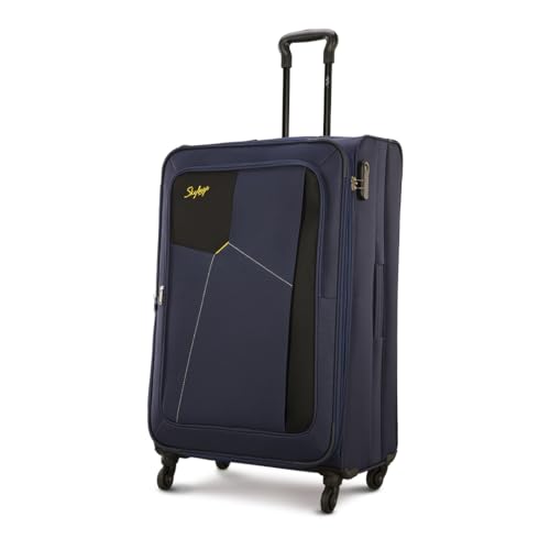 Skybags Rubik Soft Case Medium Size (Check-in) Trolley Bag, Blue | Spacious, Lightweight, Front Pocket, Durable Polyester Case Travel Luggage, Combination Lock, 5-Year Global Warranty