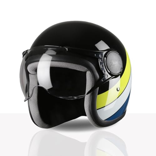 TVS Cruisetown Open Face Helmet | Half Face Helmet for Riders | ISI & DOT Certified | Premium Protection for Men & Women | Comfortable, Durable & Lightweight Design with Visor (Black & Lime/M)