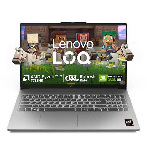 Lenovo LOQ Essential AMD Ryzen 7 7735HS | NVIDIA RTX 3050 6GB (16GB RAM/512GB SSD/144Hz Refresh Rate/15.6″ (39.6cm)/Windows 11/Office Home 2024/3 Mon. Game Pass/Grey/1.8Kg), 83S0009SIN Gaming Laptop