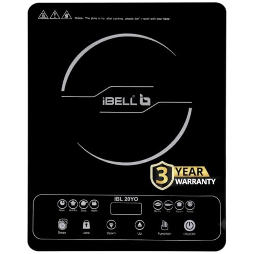 iBELL 20YO Induction Cooktop 2000 W Double/Single Coil Electric Stove with Full Touch Control, Auto Shut-Off & Overheat Protection, Crystal Glass Surface, 1+1 Year Warranty Black