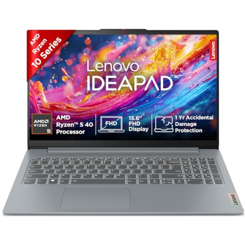 Lenovo IdeaPad Slim 3, AMD Ryzen 5 40, 16GB RAM, 512GB SSD, FHD Thin and Light Laptop, 15.6″ (39.6cm), Windows 11, Microsoft 365 Basic + Office 2024, Grey, 1.6Kg, 82XQ01HQIN, Backlit Keyboard, Laptop
