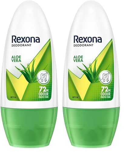 Rexona Aloe Vera Underarm Roll On Deodorant For Women, Antiperspirant, Removes Odour, Keeps Skin Fresh & Clean, Alcohol Free, Skin Friendly, 50 ml (Pack of 2)