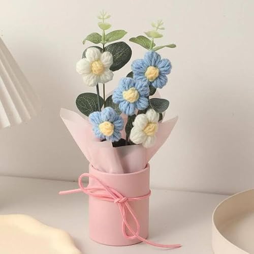 MPROW 1pcs Artificial Crochet Flower Bouquet/Artificial Flowers Bunch/Crochet Flowers Bouquet/Crochet Flowers/Flowers Bouquet Gift for Girls Home Decor,Gifting,etc. (Pink Daisy Bouquet)
