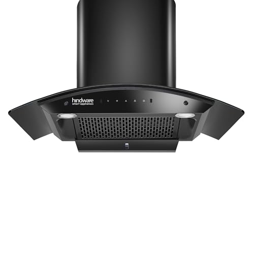 Hindware Smart Appliances | Nadia 90 cm Chimney | 1350 CMH |Curved Glass | Filterless | Auto Clean | Touch Control, Motion Sensor | 10 Yrs Warranty on Motor & 2 Yrs on Product (Black)