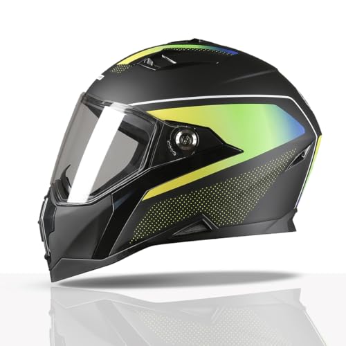 TVS Racing Anti Matter FullFace Helmet for Bike & Motorcycle Riders-DOT &ISI Certified-Lightweight ABS Shell, UV Resistant-Ventilated Comfort Liner,Quick-Release Visor &Chin Strap(Matt Black Green/XL)