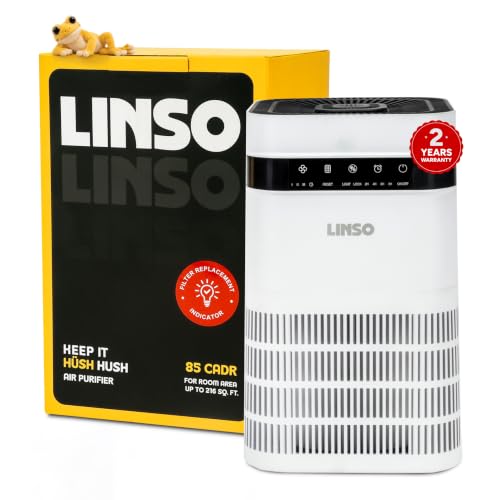 LINSO HUSH HEPA H13 Air Purifier For Bedroom 85 m³/h CADR, covers 216 Sq.Ft | 2-year warranty | Home & office | A UK Based Brand | Aroma diffuser + child lock + timer | For babies, pets, dust & smoke