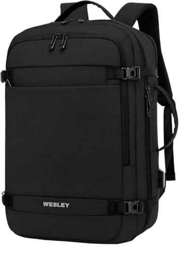 Wesley Luxur 45 Ltrs Overnighter Expandable Travel Laptop Backpack, Flight Cabin Approved Carry On with 16 inch Laptop Compartment, Anti Theft feature business/Travel/Weekender/college Charcoal Black
