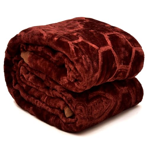 BENAVJI Mink Floral Embossed Super Soft AC Bed Velvet for Winter Blanket (Single, Brown)