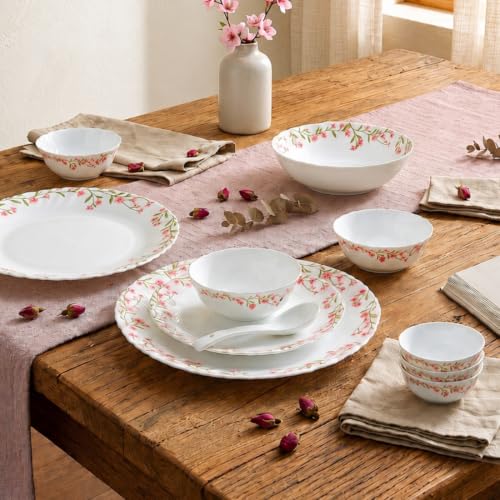 La Opala Novo Opalware Dinner Set, 35 Pcs for Family of 6, Spring Meadows