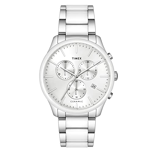 TIMEX Mens 43 mm Fashion Silver Dial Stainless Steel Chronograph Watch