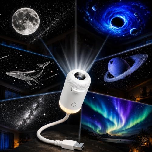 Desidiya 2-in-1 Galaxy Projector Night Light, USB Portable Starry Sky Night Light Projector for Bedroom, Mini LED Nightlight Wall Lamp for Kids & Adults, Dreamy Ceiling Decor (6-Slide)