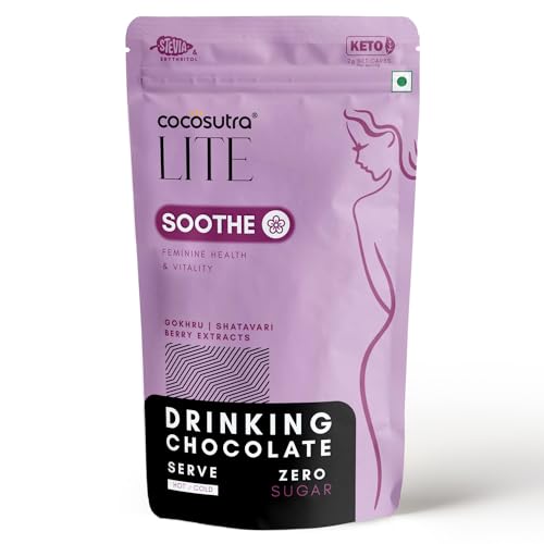 Cocosutra SOOTHE – Sugar Free Drinking Chocolate Mix | For Feminine Health & Period Pain Relief | Gokhru, Shatavari & Berry Extracts | Vegan | Keto Friendly | Enjoy hot or cold | 200 g