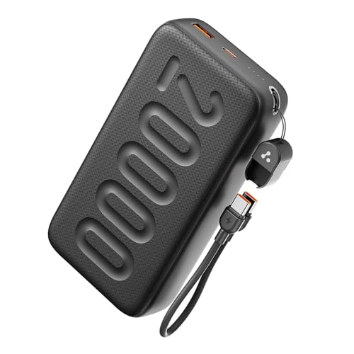 Ambrane 20000mAh Powerbank with in-Build Type C Cable, 22.5W Fast Charging, USB & Type C Output, Power Delivery, Quick Charge for iPhone, Android Mobile & Tablets, Earbuds, (Stylo N20, Black)