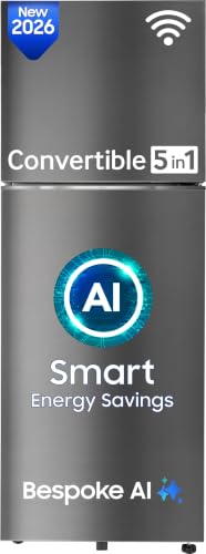 Samsung 330 L, 3 Star, Convertible 5-in-1, Digital Inverter, Frost Free Double Door, WiFi Bespoke AI Refrigerator (RT34HG5A23S8HL, Silver, Elegant Inox, 2026 Model)