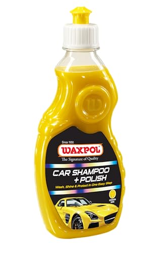 Waxpol Car Shampoo + Polish Wash & Wax | pH Balanced Concentrated Formula| High Gloss Wet Shine | Smooth Finish | No Water Spots| Snow Foam Car & Bike Wash 300 ml