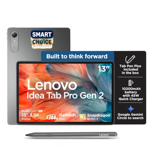 Lenovo Idea Tab Pro Gen 2 with Pen Plus {Smartchoice} 13″ Display, 3.5K Resolution, 144Hz Refresh | 8GB, 256GB | Snapdragon 8s Gen 4 | 10200mAh, 4 JBL Speakers, USB 3.0 with DP-Out, Wi-Fi 7, Luna Grey