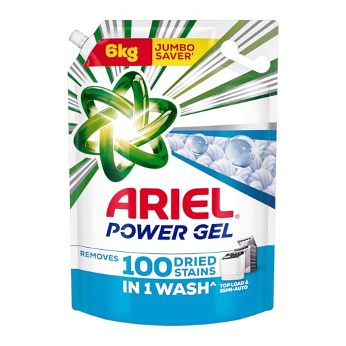 Ariel Power Gel Liquid Detergent for Top Load & Semi Auto – 6kg | Removes 100 Dried Stains in 1 Wash | Faster Dissolving | Long-Lasting Fragrance | Color Protection | At the price of Powders