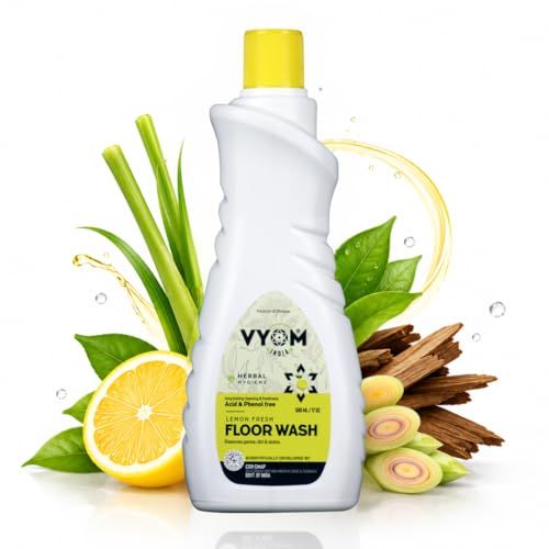 Vyom India Floor Cleaning Liquid – 500ml | Safe for Infants, Kid & Pet | Plant-Based, Eco-Friendly Natural Disinfectant – Lemongrass & Cedarwood, Phenyl & Acid Free | Ideal For Floor, Tile, Marbles