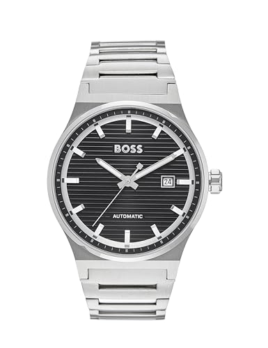 Hugo BOSS Boss Candor Auto Mech-Automatic Black Round Dial Men’s Analog Watch|Stainless Steel Material|Silver Color Band – 1514117