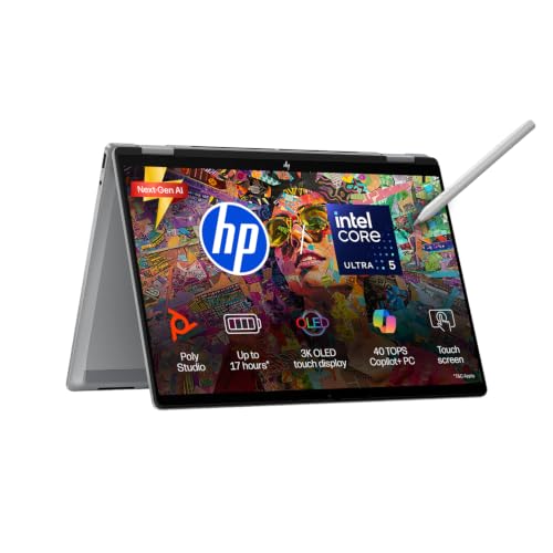 HP OmniBook X Flip OLED Intel Core Ultra 5 226V, 40 Tops (16GB LPDDR5x,1TB SSD) 3K, Touch, 120hz, 14”/35.6cm, Intel ARC Graphic,Win11, Office24, Meteor Silver, 1.38kg, fm0099TU,Pen, 2 in 1 AI Laptop