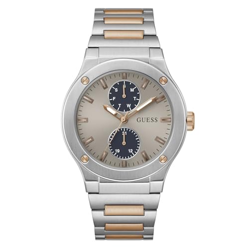Guess Stainless Steel Analog Grey Dial Men’s Watch-Gw0795G2, Band_ Silver, Dial_ Beige