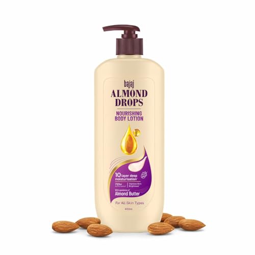 Bajaj Almond Drops Nourishing Body Lotion With Almond Butter | 72 Hr Moisture Retention | Enhances Skin Glow | Improves Skin Barrier | For All Skin Types | 400 ML