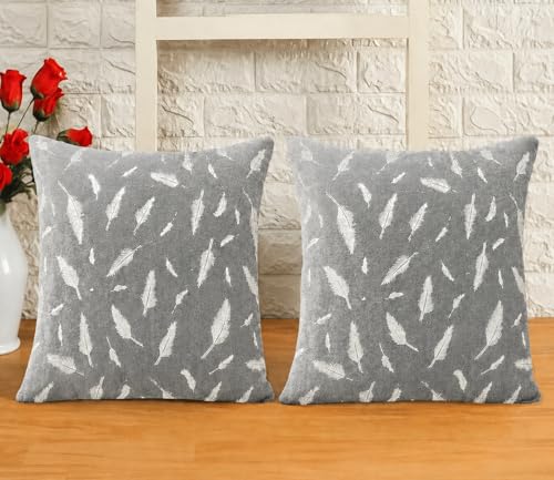 BENAVJI Silk Printed Pillow Cover | Jaipuri Traditional Silk Cushion Cover Size 16 x 16 Inch Pack of 2 (Grey, 16X16 Inch)