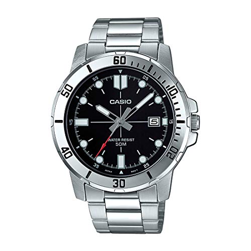 Casio Analog Black Dial Men’s Watch (MTP-VD01D-1EVUDF, A1362, Silver)