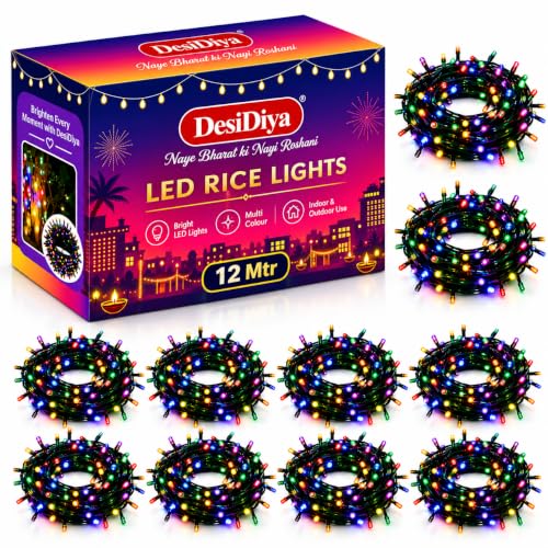 Desidiya® LED Rice Light for Decoration String and Series Light for Diwali Christmas Indoor Outdoor Decoration Bedroom Wedding, Birthday Party Patio,12 Meter 39 Foot (Multi – Pack of 10)