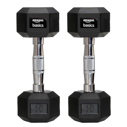 Amazon basics Rubber Encased Hex Dumbbell Weight Set Of 2, 10 Kg,Black
