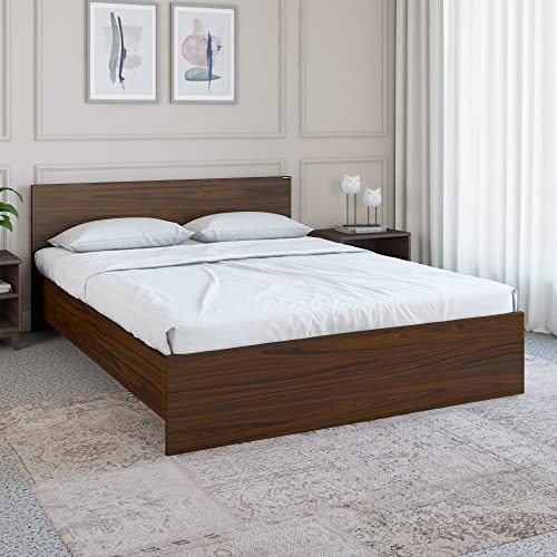 Nilkamal Arthur Wooden Queen Bed Without Storage | 3 Year Warranty | Engineered Wood | Contemporary Design | Walnut
