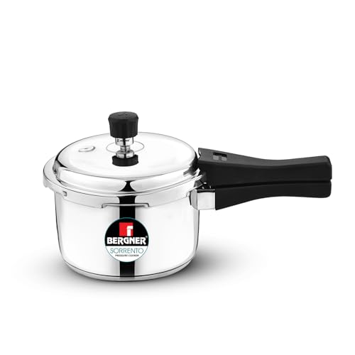 Bergner Sorrento Stainless Steel 3 Litres Outer Lid Pressure Cooker, Pressure Cooker with Heavy Bottom, Easy Open and Close Lid, Healthy Cooking, Easy to Clean – Induction Bottom and Gas Stove Ready