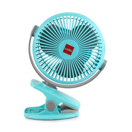 CELLO Air-Vel Electric USB Type C Recharging Portable Fan 1800mah Blue | Upto 4 Hours Backup, BLDC Silent Motor, 3 Speed Setting, Replaceable Battery | Mini Table Fan For Office Desk, Home & Kitchen