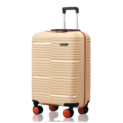 HRX Zanzibar Cabin Size Beige Polypropylene Hard Shell Suitcase – Premium Travel Trolley Bag with 8 Spinner Wheels, Number Lock & Water Resistant Body