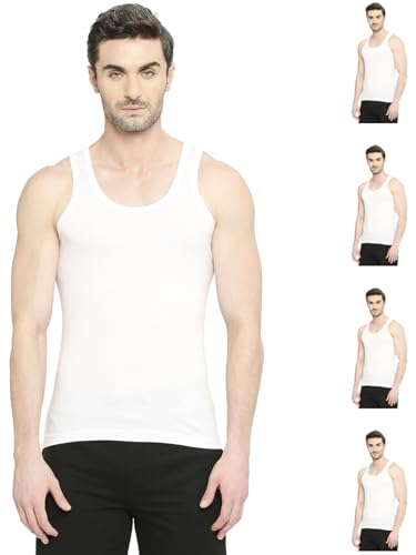 VIP BONUS CLASSIC Mens 100% Cotton Sleeveless White Vest, 80 Size, Pack of 5