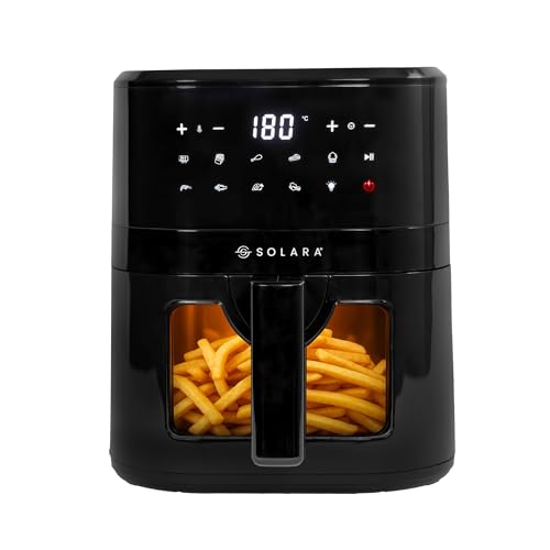 SOLARA Air Fryer For Home 4.5L with See Through Window, 10 Preset menus, 360° High Speed Air Circulation for Fry, Grill, Roast & Bake,Uses upto 90% less fat, 1500 Watts, Digital Touch Control, Black