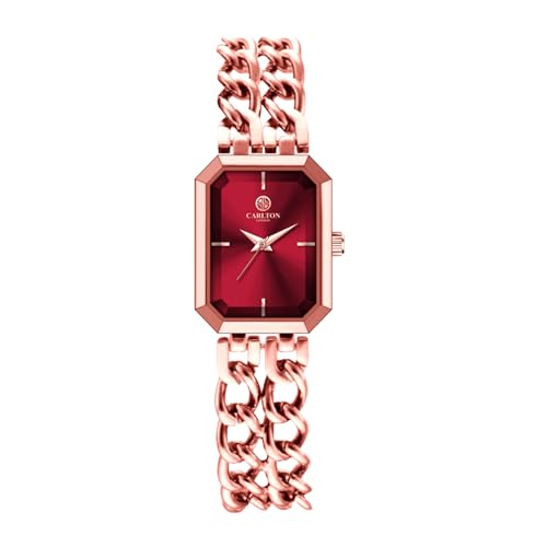 Carlton London Victoria Women Analog Watch, Rectangle Dial, Stainless Steel Bracelet, Quartz Movement, Rose Gold Dial, Slim Elegant Design, 30M Water Resistant | CLRGCGLD