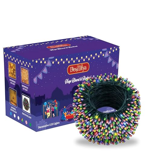 Desidiya® LED String Serial Light 32 Meter with 8 Modes Changing Controller. Waterproof & Flexible Copper Lights for Home Diwali Home Decoration & Christmas – Multicolor