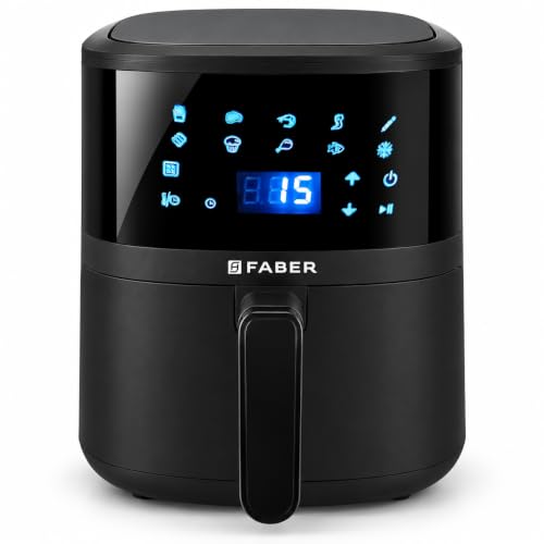 Faber 4L 1350W Digital Air Fryer | Fry, Bake, Roast | 85% Less Oil, 200°C Swirl Heating Technology |10-Preset Menu|Touch Control Interface| Auto Shut-Off |2 Yrs Comprehensive Warranty|Black