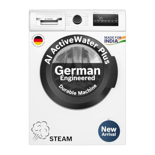 Bosch 9 kg 5 Star Front Load Fully-Automatic Washing Machine, AI ActiveWater, 14 Wash Programs, Removes 99.9% Germs with Steam, No Tangle or Wrinkle, SoftCare Paddle,Zero Vibration, White, WGA14200IN